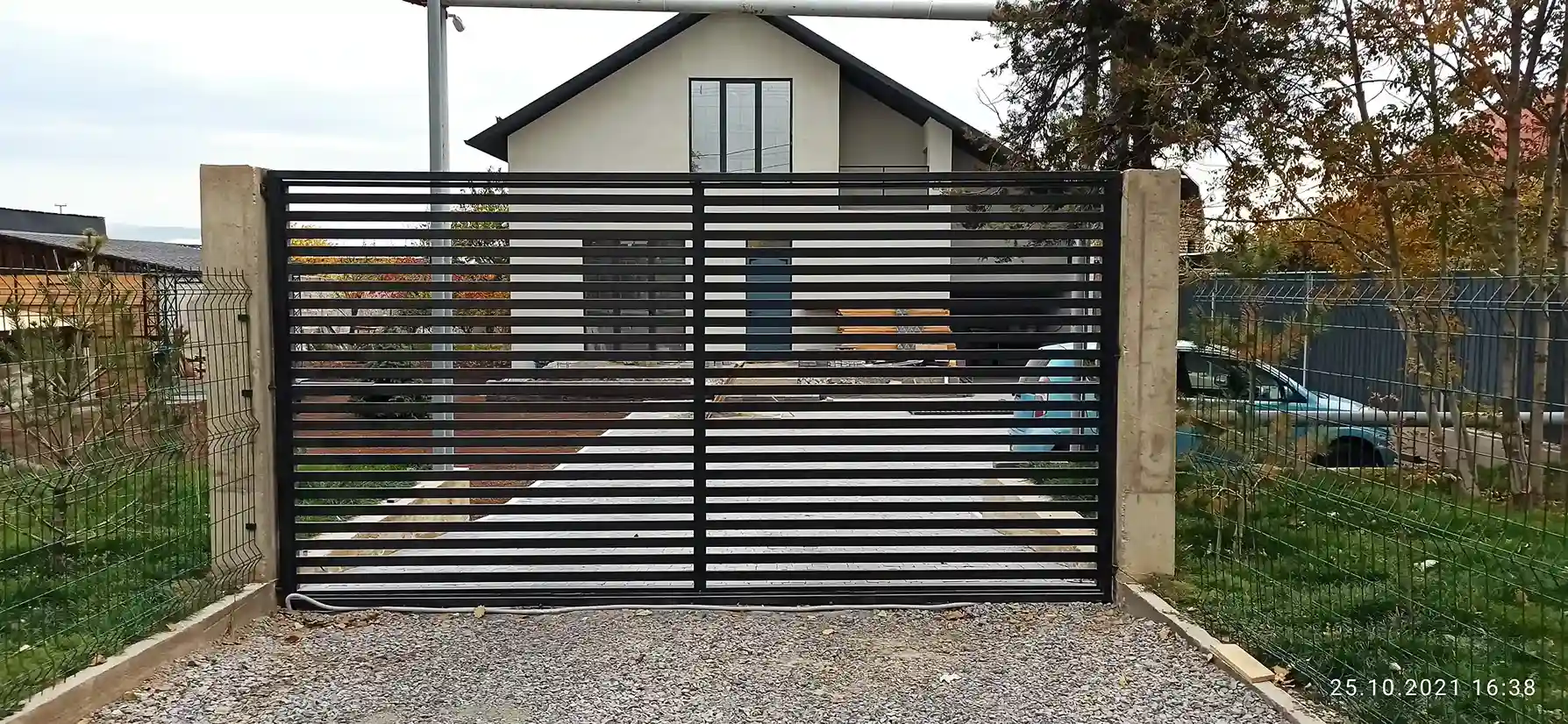 Rustic wooden gate with metal accents